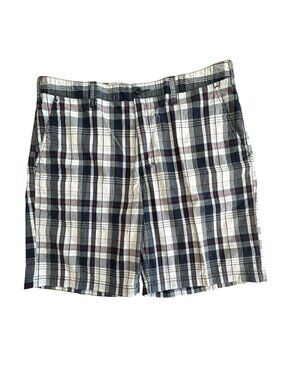 Croft & Barrow Mens Plaid Shorts 36 NWT Blue White Relaxed Fit Cotton 9" Inseam